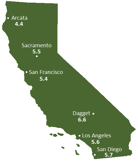 California Sun Light Hours Map