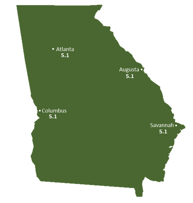 Georgia Sun Light Hours Map