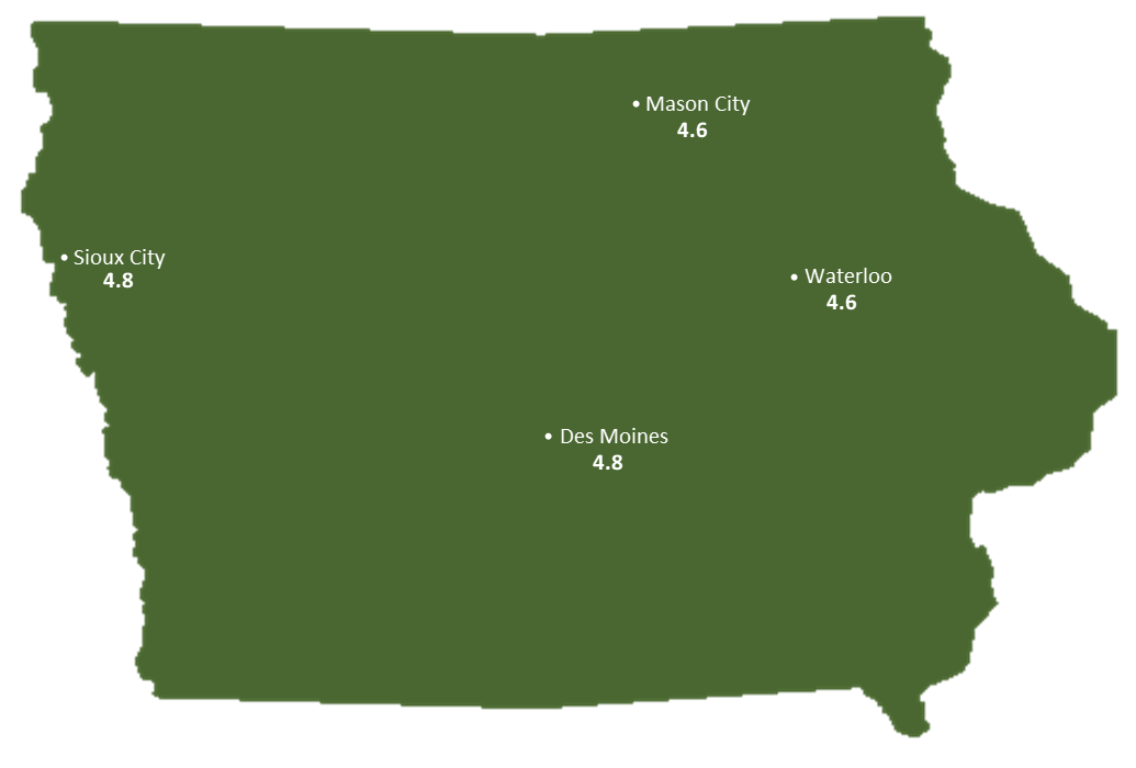 Iowa Sun Light Hours Map