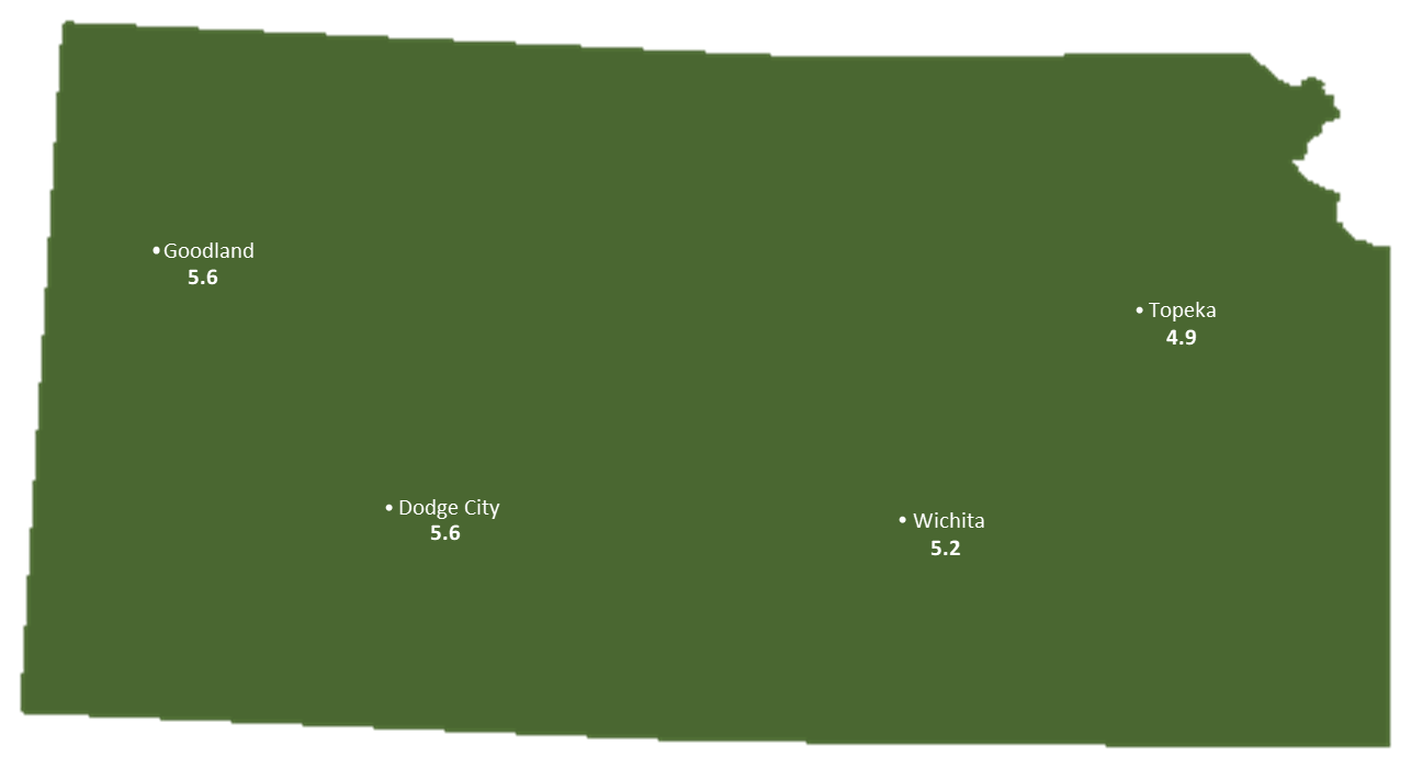 Kansas Sun Light Hours Map