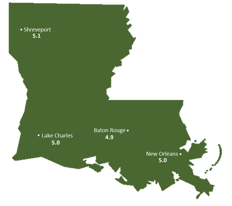 Louisiana Sun Light Hours Map