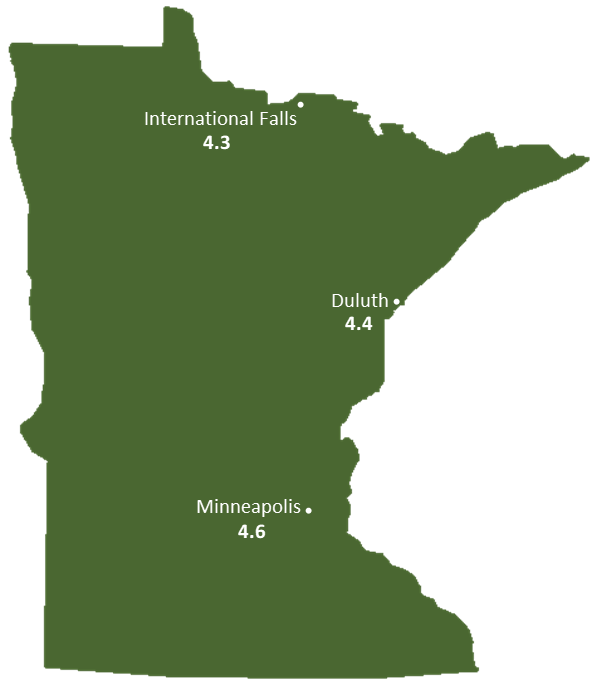 Minnesota Sun Light Hours Map