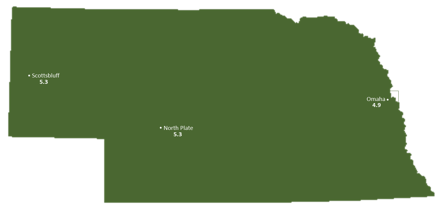 Nebraska Sun Light Hours Map