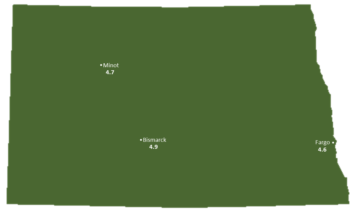 North Dakota Sun Light Hours Map