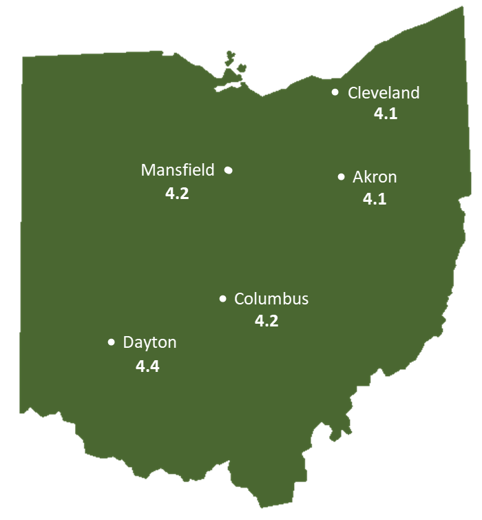 Ohio Sun Light Hours Map