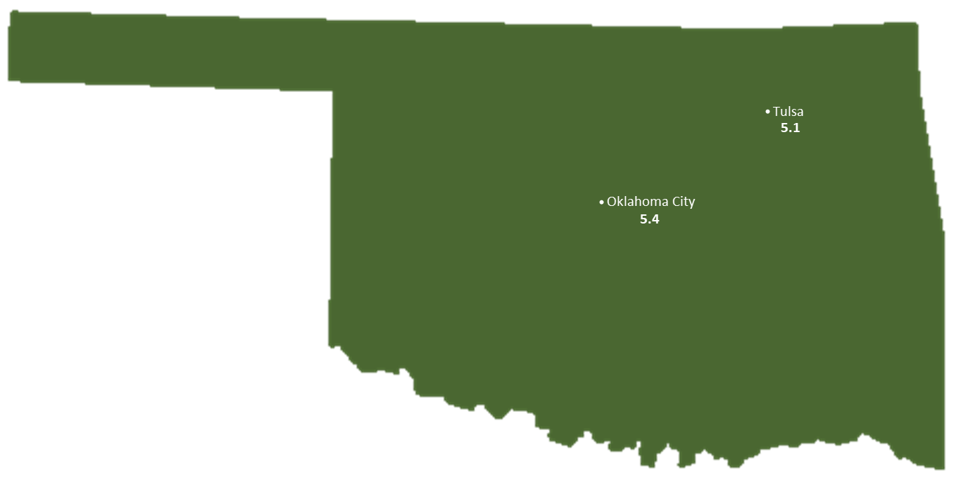 Oklahoma Sun Light Hours Map