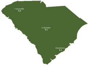 South Carolina Sun Light Hours Map