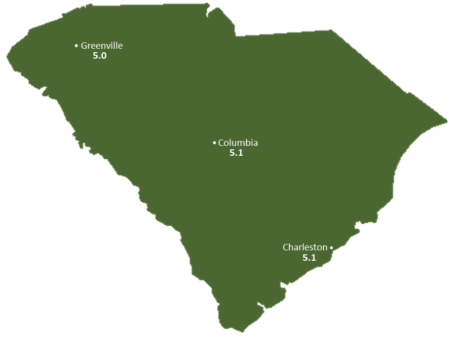 South Carolina Sun Light Hours Map