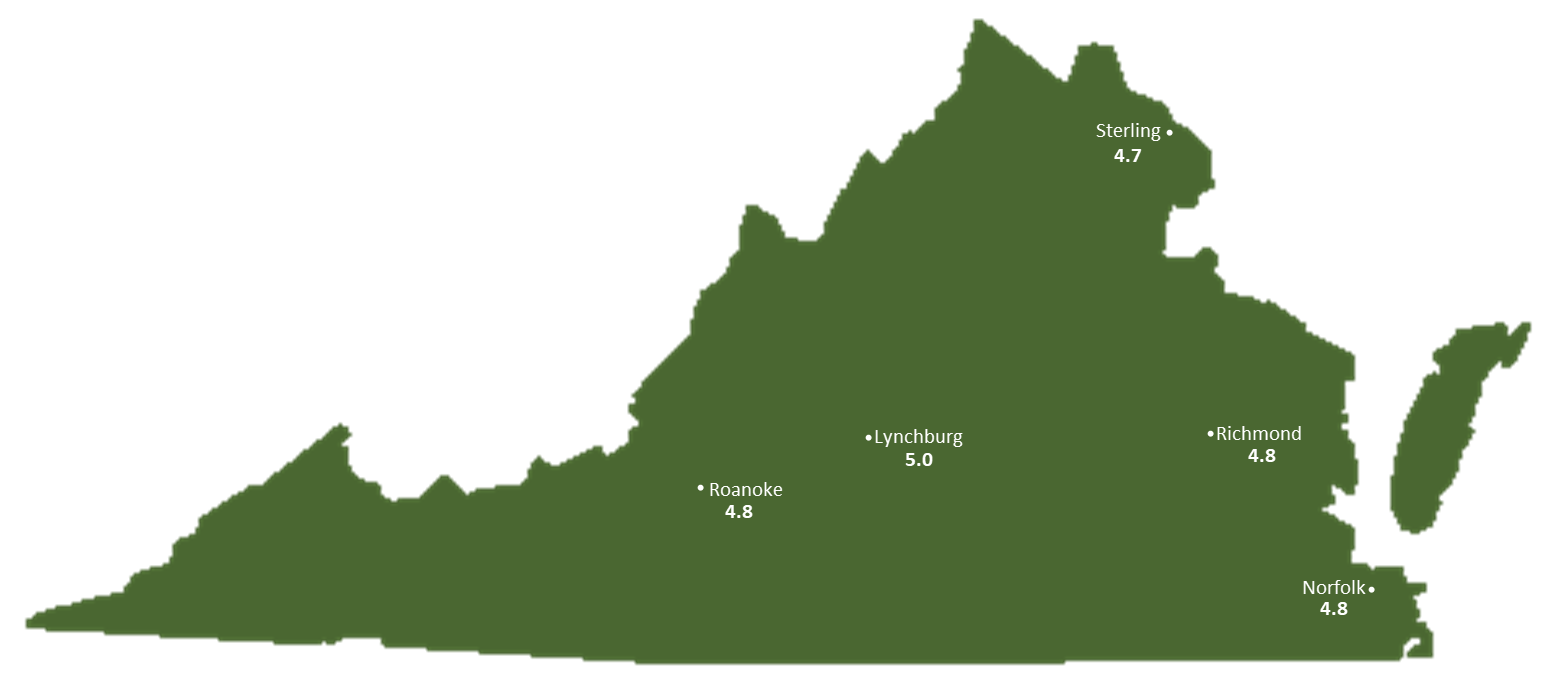 Virginia Sun Light Hours Map