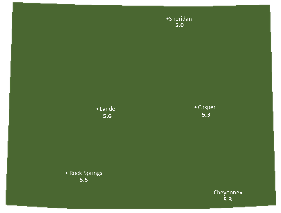 Wyoming Sun Light Hours Map